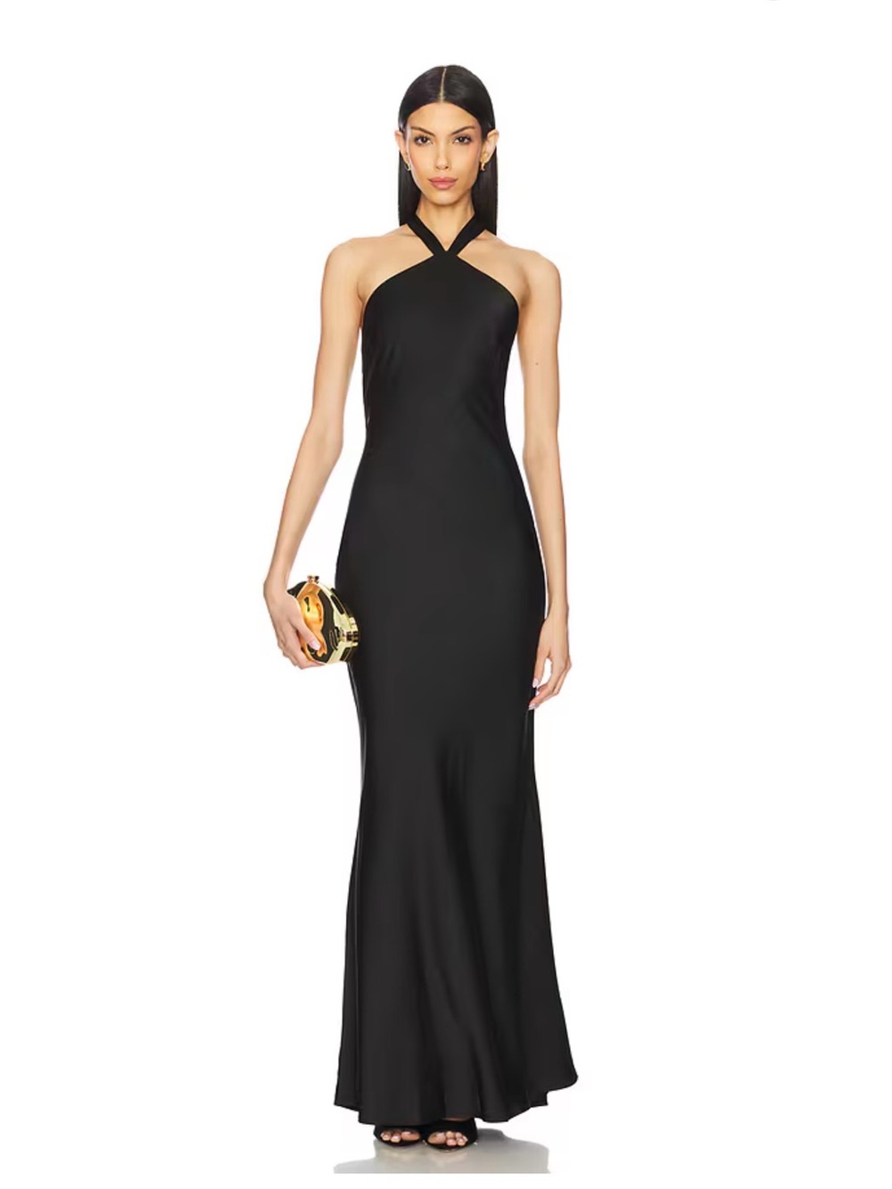 NWT REVOLVE/Showpo Black Satin Low Back Halter Evening Gown XS - Picture 2 of 10
